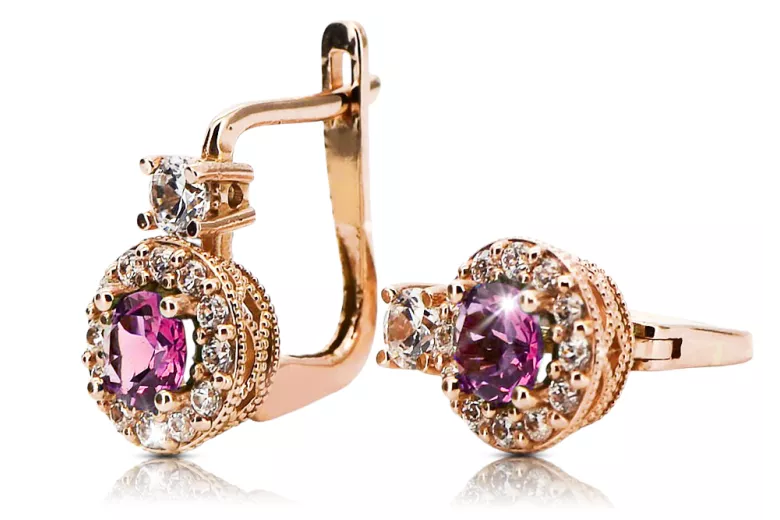 Amethyst 14K Rose gold Earrings Vintage Jewlery cec003r